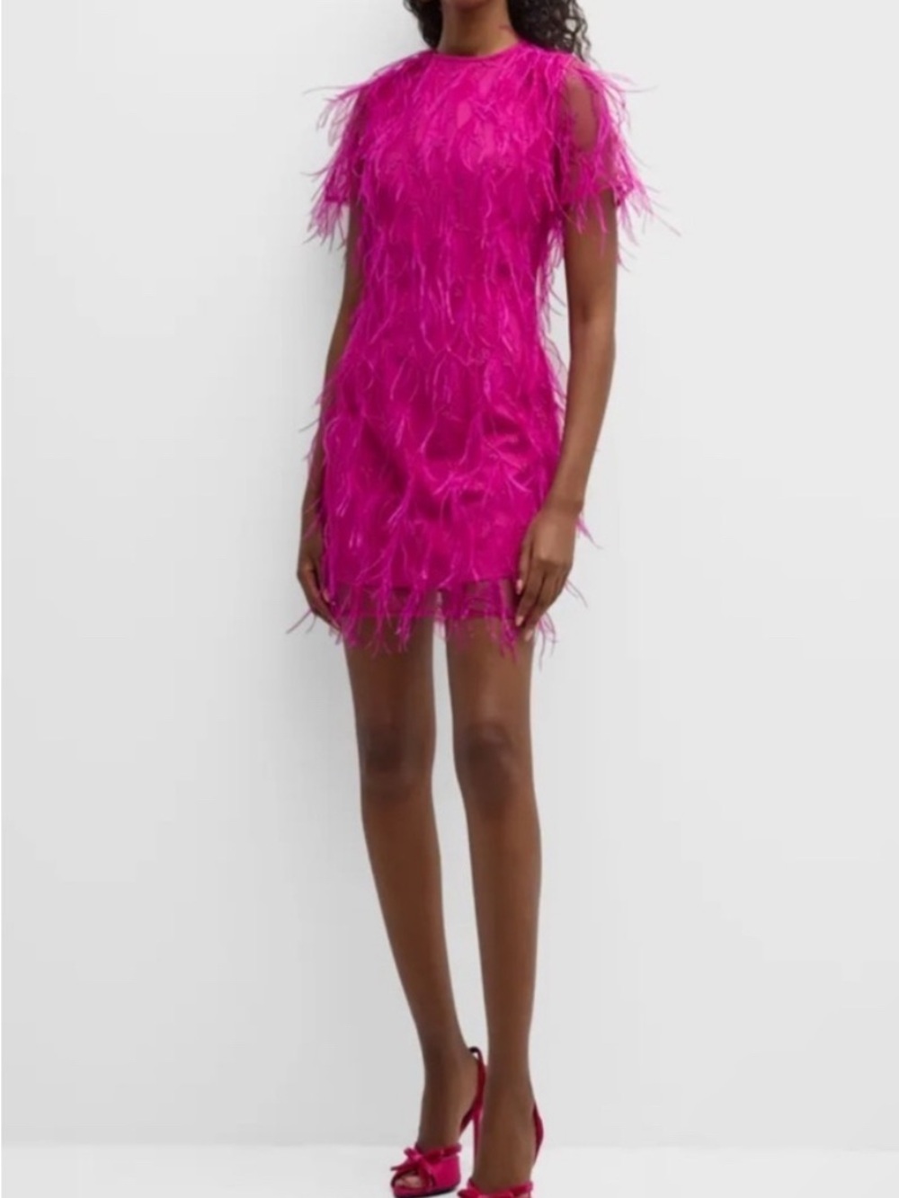 Milly Vibrant Fuchsia Feathered Mini Dress NWT
